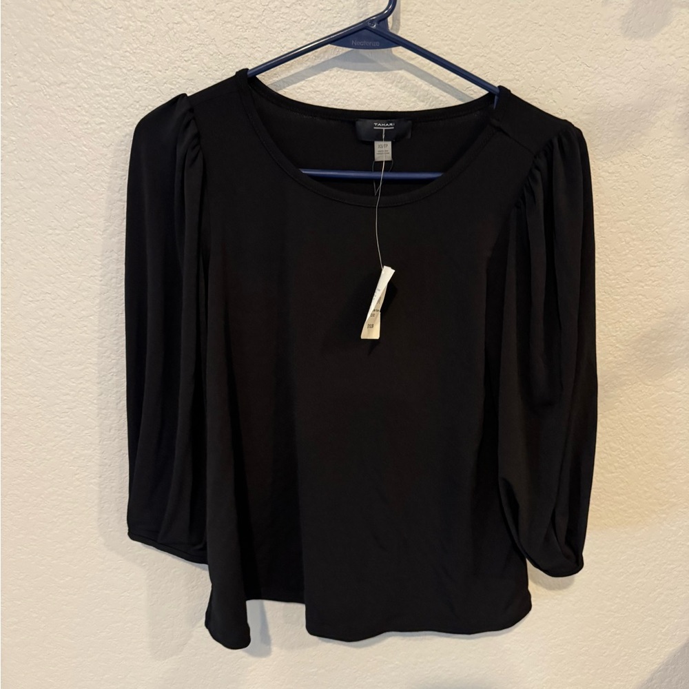 Black Puff Sleeve Blouse with Relaxed Fit